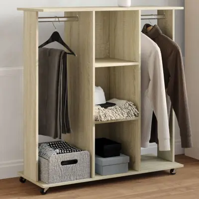 The Living Store Garderobna omara sonoma hrast s koleščki 102x38x110 cm inž. les - Garderobna Omara