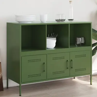 The Living Store Komoda olivno zelena 100,5x39x79 cm hladno valjano jeklo - Komoda