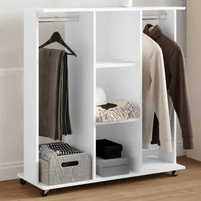 The Living Store Garderobna omara s koleščki bela 102x38x110 cm inženirski les - Garderobna Omara
