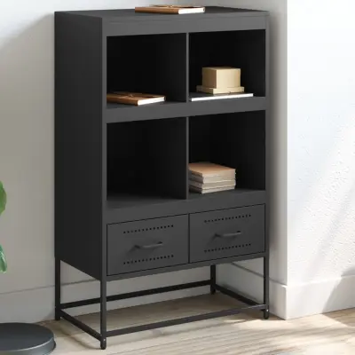 The Living Store Visoka omara črna 68,5x39x111,5 cm hladno valjano jeklo - Komoda