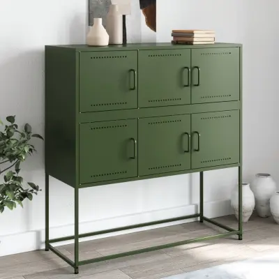 The Living Store Komoda olivno zelena 100,5x39x107 cm hladno valjano jeklo - Komoda