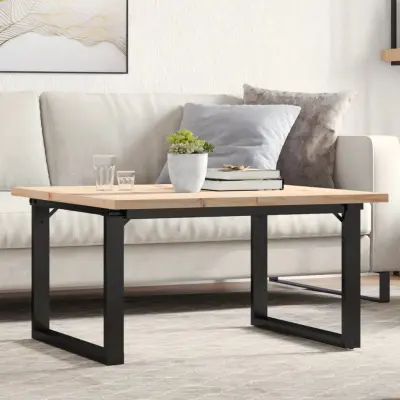 The Living Store Klubska mizica O okvir 90x90x45,5 cm trdna borovina lito železo - Klubska Mizica