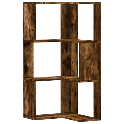 The Living Store Kotna knjižna omara 3-nadstropna dimljeni hrast 50x50x102 cm - Kotna Knjižna Omara