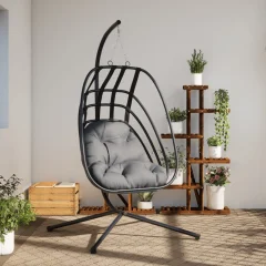 The Living Store Viseči stol jajček s stojalom antracit jeklo - Viseči Stol Jajček