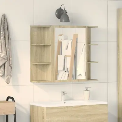 The Living Store Kopalniška omarica z ogledalom sonoma hrast 80x20,5x64 cm - Kopalniška Stenska Omarica