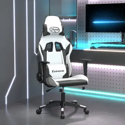 The Living Store Gaming stol bela in črna umetno usnje - Gaming Stol