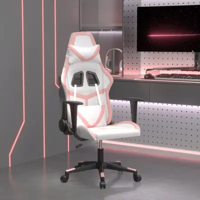 The Living Store Masažni gaming stol Bela in roza umetno usnje - Gaming Stol