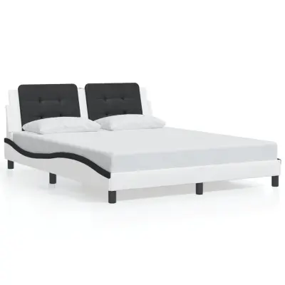 The Living Store Posteljni okvir z LED lučkami belo črn 160x200 cm umetno usnje - Posteljni Okvir