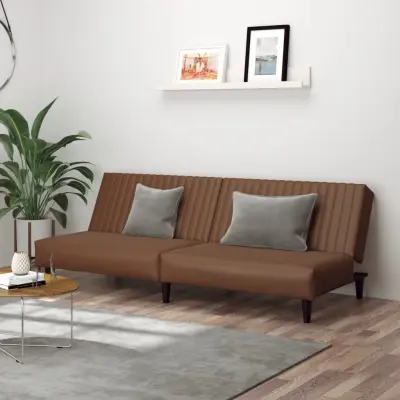 The Living Store Kavč dvosed z ležiščem rjavo umetno usnje - Raztegljiv Kavč