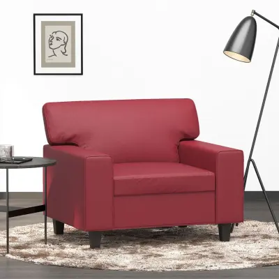 The Living Store Fotelj vinsko rdeč 60 cm umetno usnje - Enosed