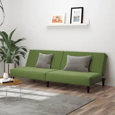 The Living Store Kavč dvosed z ležiščem svetlo zelen žamet - Raztegljiv Kavč