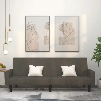 The Living Store Kavč dvosed z ležiščem temno siv žamet - Raztegljiv Kavč