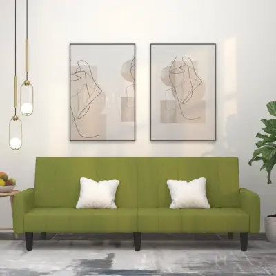 The Living Store Kavč dvosed z ležiščem svetlo zelen žamet - Raztegljiv Kavč