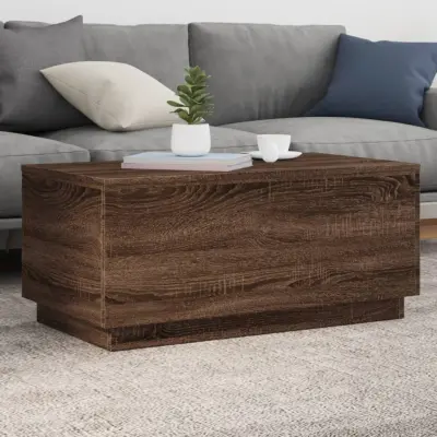 The Living Store Klubska mizica z LED lučkami rjavi hrast 90x50x40 cm - Klubska Mizica