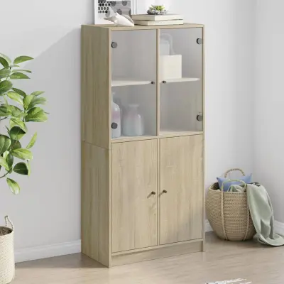 The Living Store Visoka omara z vrati sonoma hrast 68x37x142 cm inženirski les - Komoda