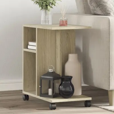 The Living Store Stranska mizica s kolesi sonoma hrast 50x30x55 cm inžen. les - Stranska Mizica