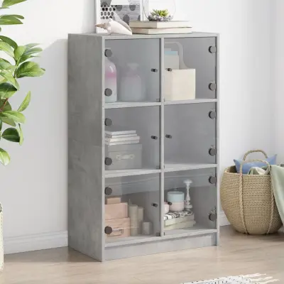 The Living Store Visoka omara z vrati betonsko siva 68x37x109 cm inženirski les - Komoda