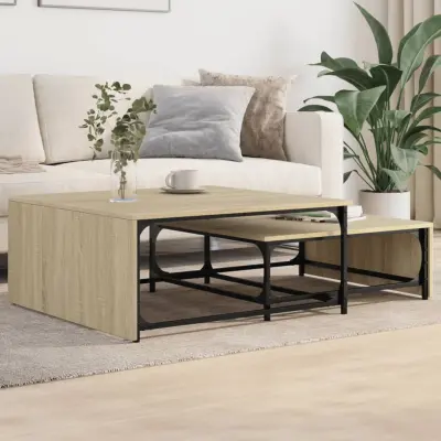 The Living Store Komplet mizic 2-delni sonoma hrast inženirski les in kovina - Komplet Klubskih Mizic