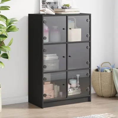 The Living Store Visoka omara z vrati črna 68x37x109 cm inženirski les - Komoda