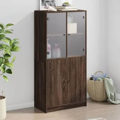 The Living Store Visoka omara z vrati rjavi hrast 68x37x142 cm inženirski les - Komoda