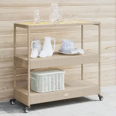 The Living Store Barski voziček 3 kosi bež poli ratan in trden akacijev les - Barski Voziček