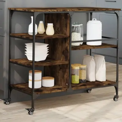 The Living Store Kuhinjski voziček dimljen hrast 100x45x89,5 cm inženirski les - Kuhinjski Voziček