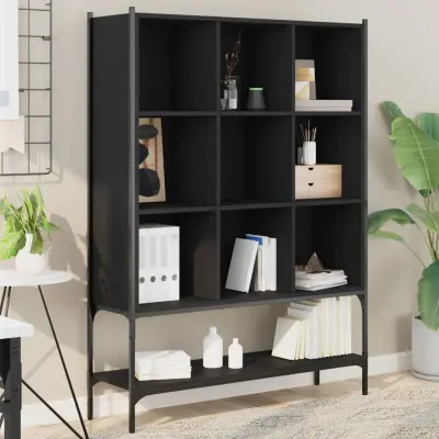 The Living Store Knjižna omara črna 102x30x141,5 cm inženirski les - Knjižna Omara