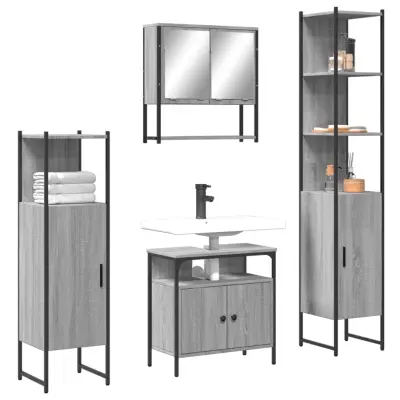 The Living Store Kopalniško pohištvo 4 kosi siva sonoma inženirski les - Komplet Kopalniškega Pohištva