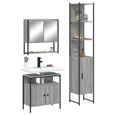 The Living Store Kopalniško pohištvo 3 kosi siva sonoma inženirski les - Komplet Kopalniškega Pohištva