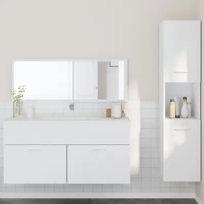 The Living Store Kopalniško pohištvo 3 kosi bele barve inženirski les - Komplet Kopalniškega Pohištva
