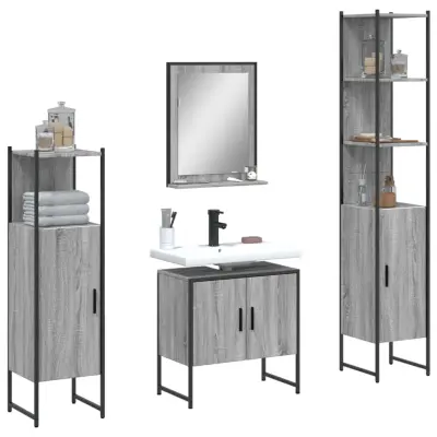 The Living Store Kopalniške omarice 4 kosi siva sonoma inženirski les - Komplet Kopalniškega Pohištva