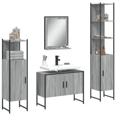 The Living Store Kopalniške omarice 4 kosi siva sonoma inženirski les - Komplet Kopalniškega Pohištva