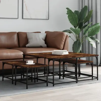 The Living Store Komplet klubskih mizic 5-delni dimljen hrast inženirski les - Komplet Klubskih Mizic
