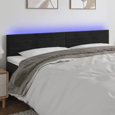 The Living Store LED posteljno vzglavje črno 160x5x78/88 cm žamet - LED Vzglavje