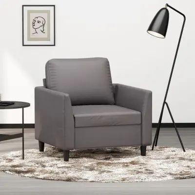 The Living Store Fotelj siv 60 cm umetno usnje - Enosed