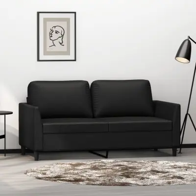 The Living Store Dvosed črna 140 cm umetno usnje - Kavč Dvosed
