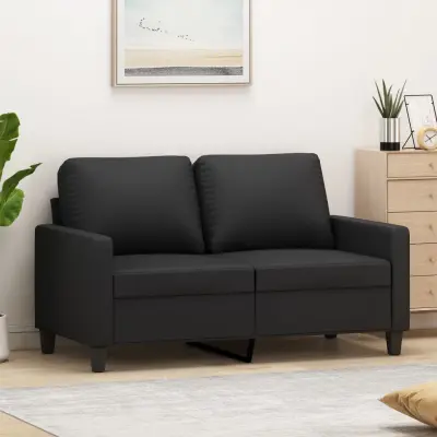 The Living Store Dvosed črn 120 cm umetno usnje - Kavč Dvosed