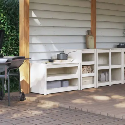 The Living Store Zunanja kuhinjska omarica 2 kosa bela trdna borovina - Zunanja Kuhinjska Omarica