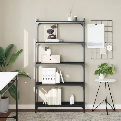 The Living Store Knjižna omara 5-nadstropna črna 80x30x154 cm inženirski les - Knjižna Omara