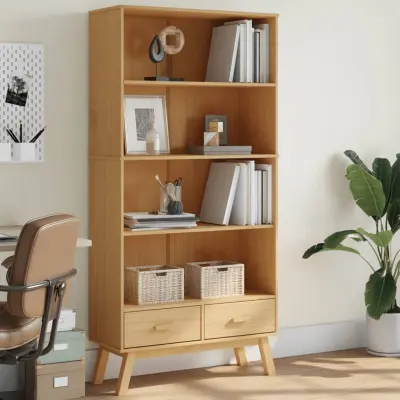 The Living Store Knjižna omara s 4 policami OLDEN rjava trdna borovina - Knjižna Omara