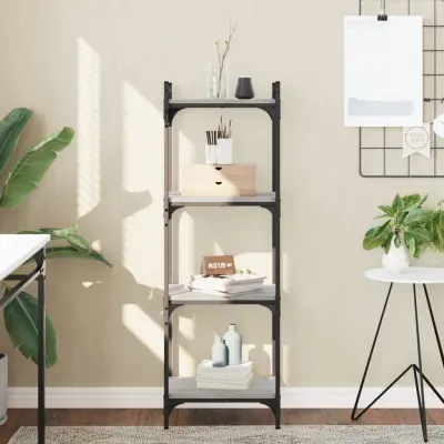 The Living Store Knjižna omara 4-nadstropna siva sonoma 40x30x120 cm inž. les - Knjižna Omara
