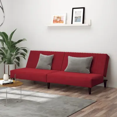 The Living Store Kavč dvosed z ležiščem vinsko rdeč žamet - Raztegljiv Kavč