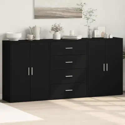 The Living Store Komoda 3 kosi črna 60x31x84 cm inženirski les - Komoda