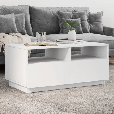 The Living Store Klubska mizica z LED lučkami bela 90x49x40 cm - Klubska Mizica