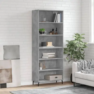 The Living Store Visoka komoda betonsko siva 69,5x32,5x180 cm inženirski les - Visoka Omarica