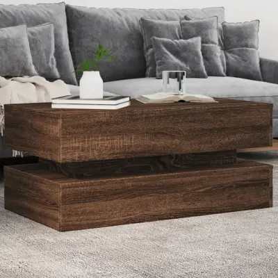 The Living Store Klubska mizica z LED lučkami rjavi hrast 90x50x40 cm - Klubska Mizica