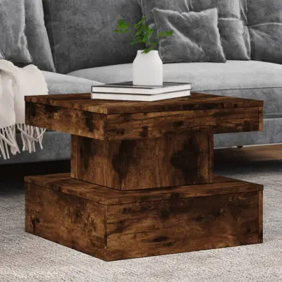 The Living Store Klubska mizica z LED lučkami dimljeni hrast 50x50x40 cm - Klubska Mizica