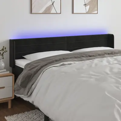 The Living Store LED posteljno vzglavje črno 163x16x78/88 cm žamet - LED Vzglavje
