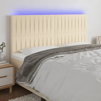 The Living Store LED posteljno vzglavje krem 200x5x118/128 cm blago - LED Vzglavje