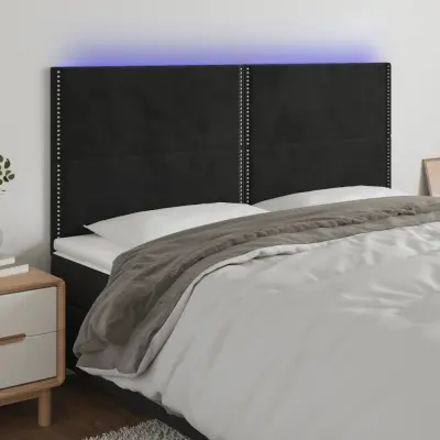 The Living Store LED posteljno vzglavje črno 180x5x118/128 cm žamet - LED Vzglavje